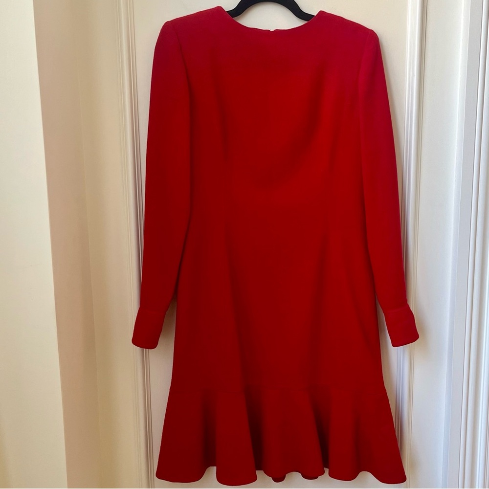 1980s Emanuel Ungaro Parallele 100% Wool Vintage Red Long Sleeve Dress Size 8